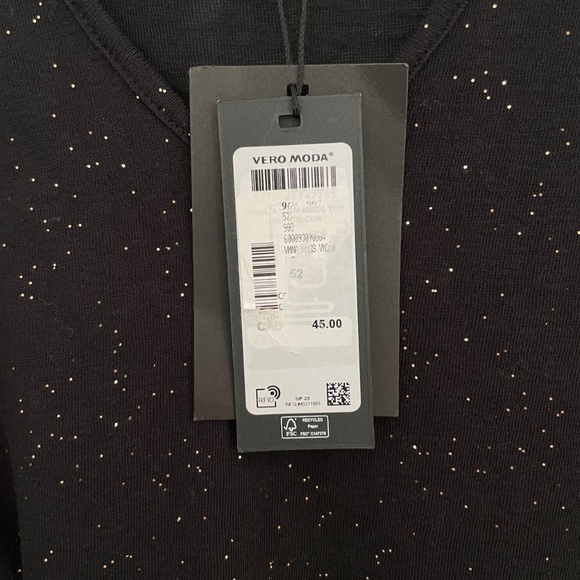 NWT Vero Moda Sparkly V-Neck Black Cotton Batwing Top Size XL-2X (US 20) - Picture 3 of 7